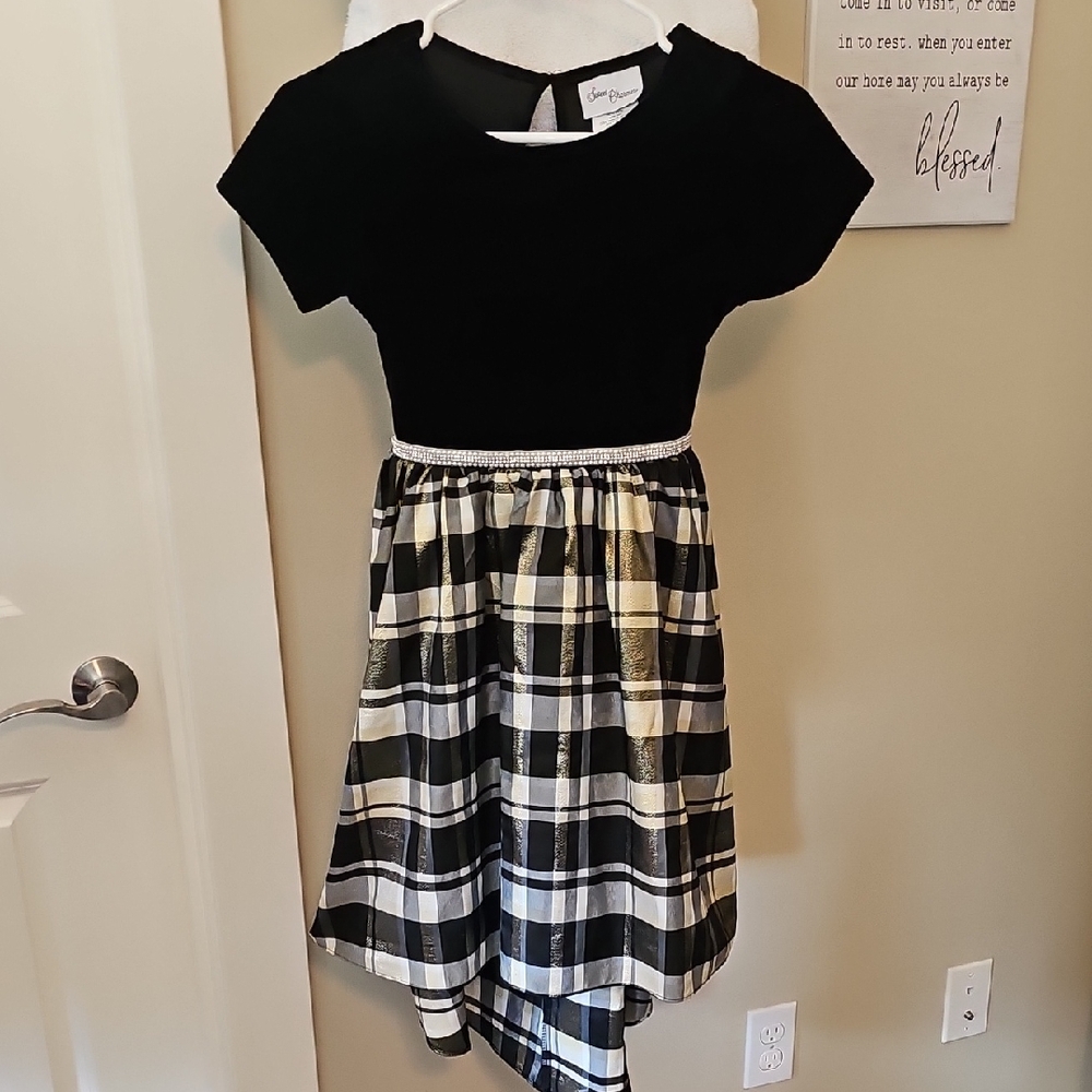 Sweet Charmers Black and Gold Checkered Hi Low Dress